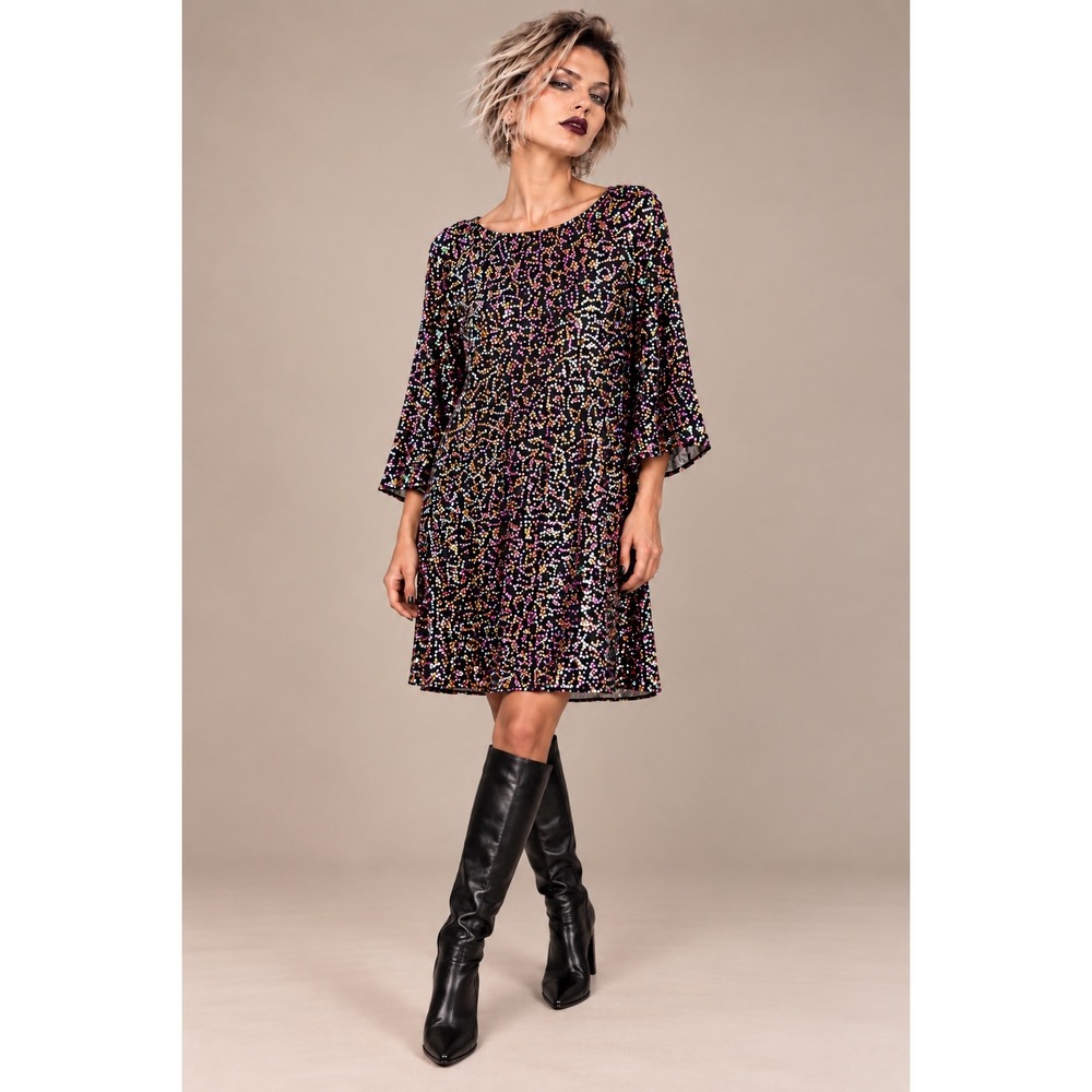 Anthropologie Starling M Sequin Tunic Dress Black Multicolor